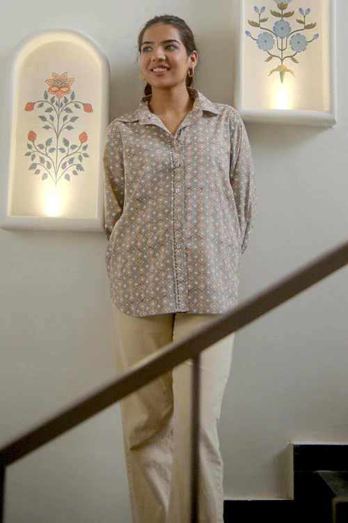 Dharan Kantha Embroidery "Grey Vibe Shirt" - Image 2