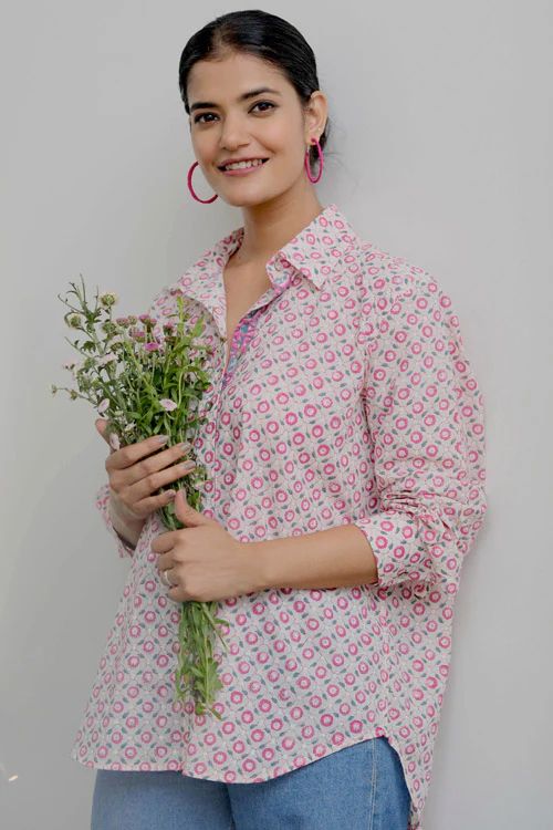 Dharan Kantha Embroidery "Pink Vibe Shirt" - Image 3