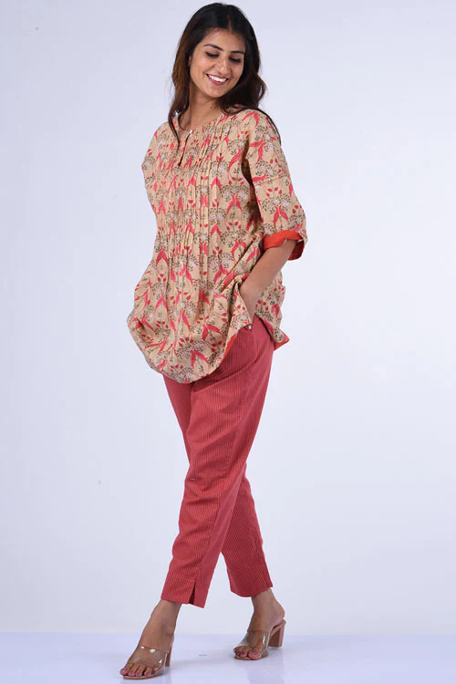 Dharan "Kuhu Top" Fawn Block Printed Top - Image 4