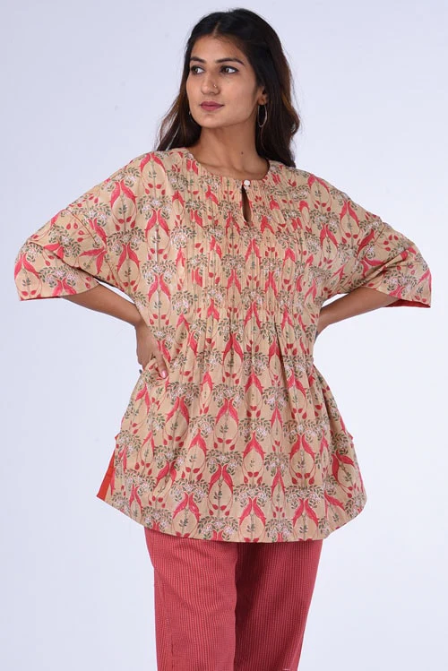 Dharan "Kuhu Top" Fawn Block Printed Top - Image 5