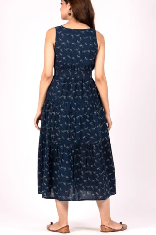 Dharan "Monkey Print Dress " Indigo Block Printed Dress - Image 5