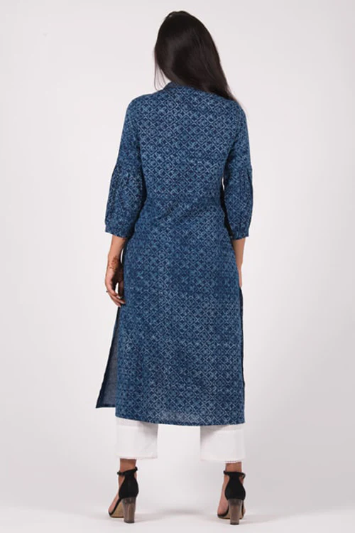 Dharan 'Neel Yoke Kurta' Indigo Block Printed Kurta - Image 4