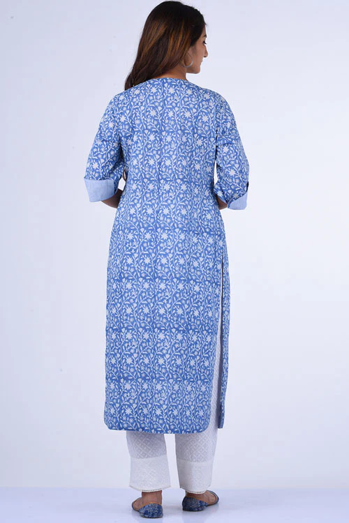 Dharan "Neelam Kurta" Blue Block Printed Kurta - Image 3