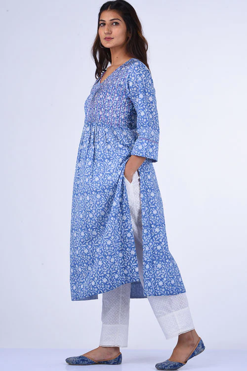 Dharan "Neelam Kurta" Blue Block Printed Kurta - Image 4