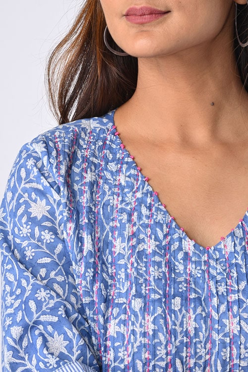Dharan "Neelam Kurta" Blue Block Printed Kurta - Image 5