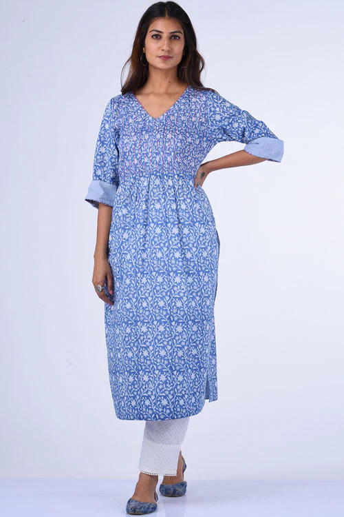 Dharan "Neelam Kurta" Blue Block Printed Kurta - Image 6
