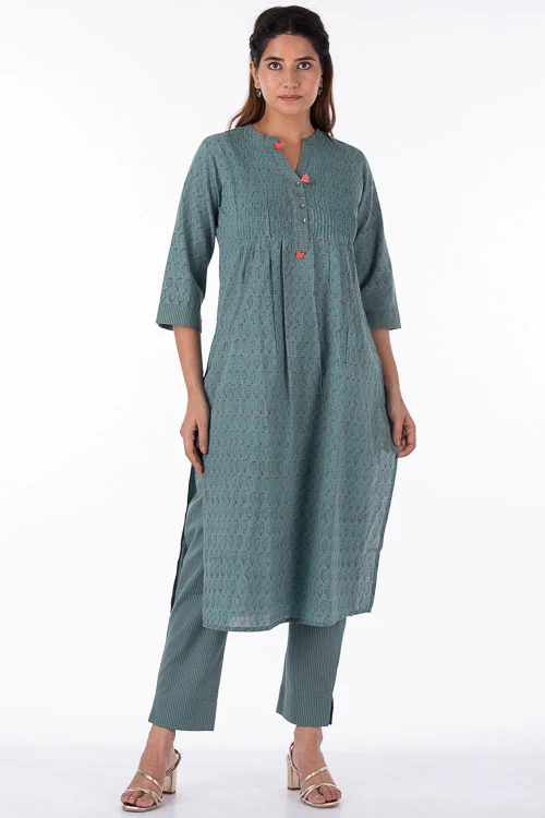 Dharan "Nisha Kurta" Turquoise Block Printed Kurta - Image 2