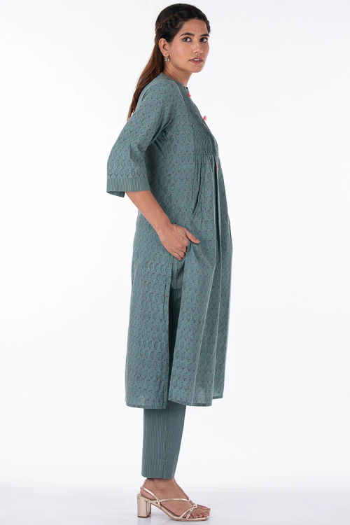Dharan "Nisha Kurta" Turquoise Block Printed Kurta - Image 3