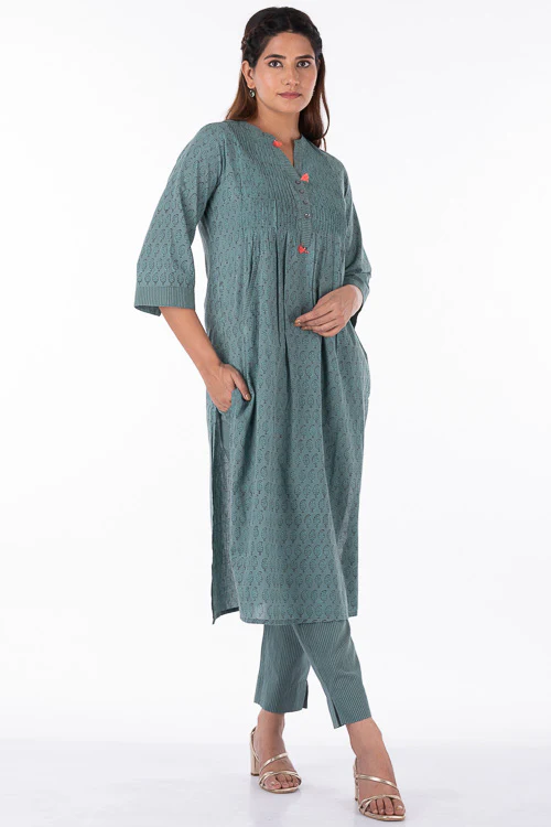 Dharan "Nisha Kurta" Turquoise Block Printed Kurta - Image 4