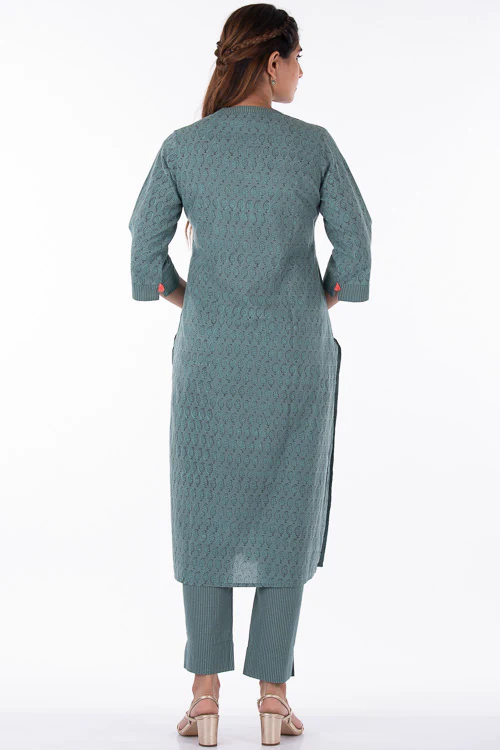 Dharan "Nisha Kurta" Turquoise Block Printed Kurta - Image 5