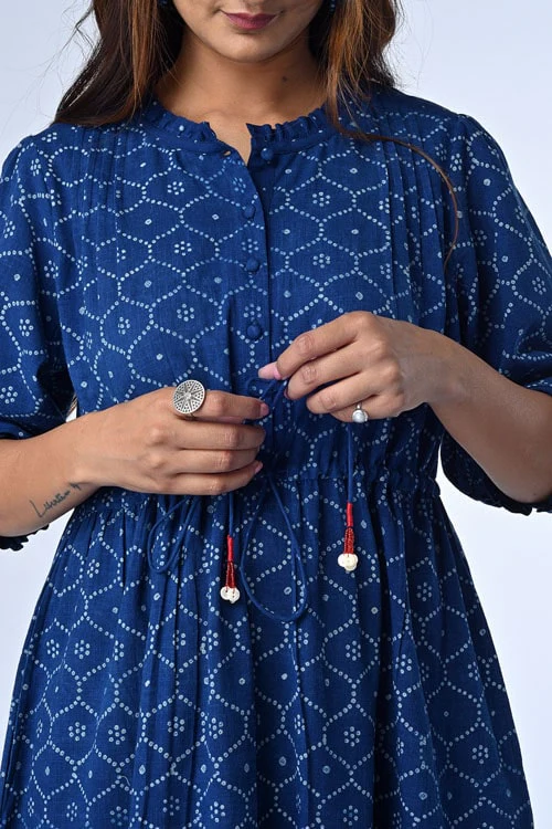 Dharan "Ojee Dress" Indigo Block Printed Dress - Image 6