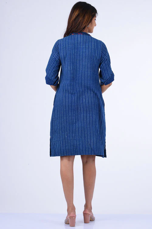 Dharan "Patang Shift Dress" Indigo Block Printed Dress - Image 3