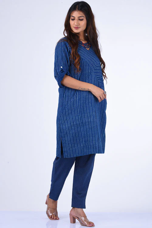 Dharan "Patang Shift Dress" Indigo Block Printed Dress - Image 4