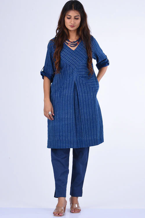 Dharan "Patang Shift Dress" Indigo Block Printed Dress - Image 5