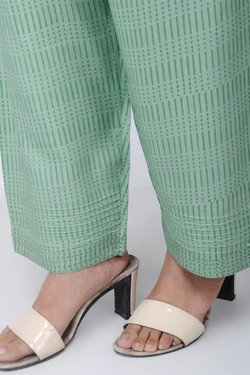 Dharan 'Printed Straight Pants' Green Block Printed Pants - Image 3