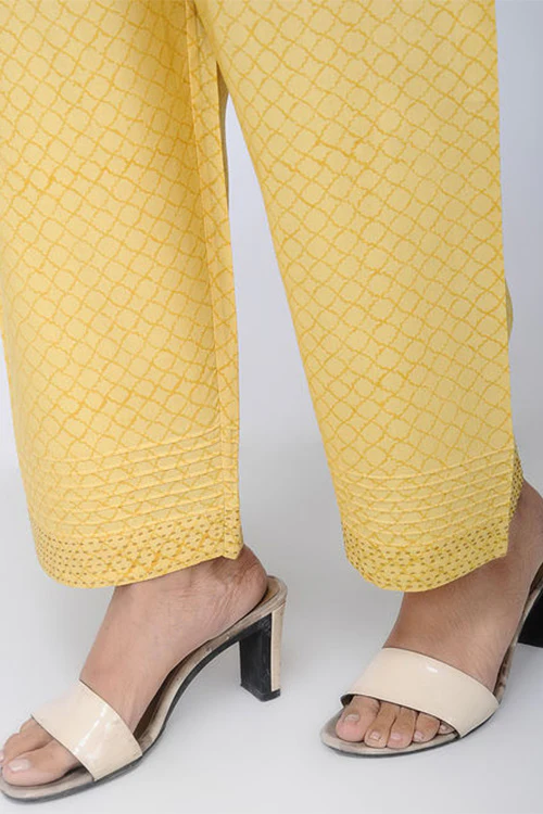 Dharan 'Printed Straight Pants' Yellow Block Printed Pants - Image 3