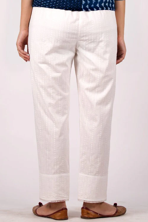 Dharan 'Quilted Straight Pants' White Block Printed Pants - Image 3