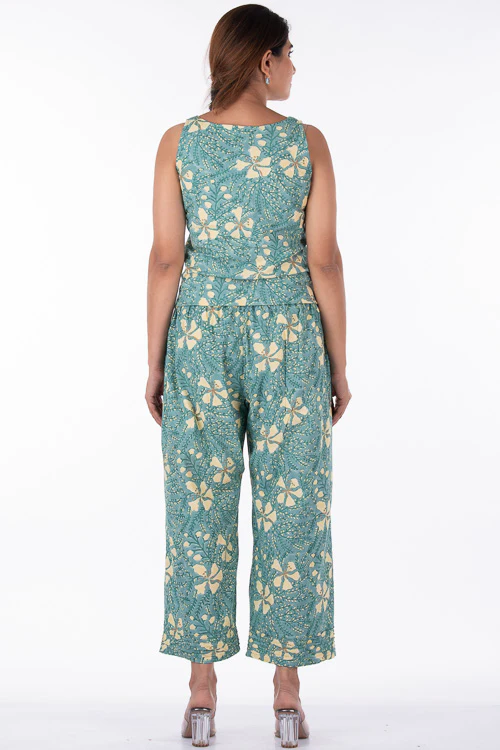 Dharan "Raag Crop Top" Green Block Printed Top - Image 3