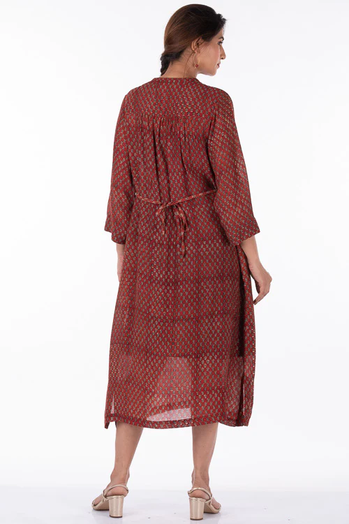 Dharan "Ruby Dress" Red Block Printed Dress With Slip - Image 3
