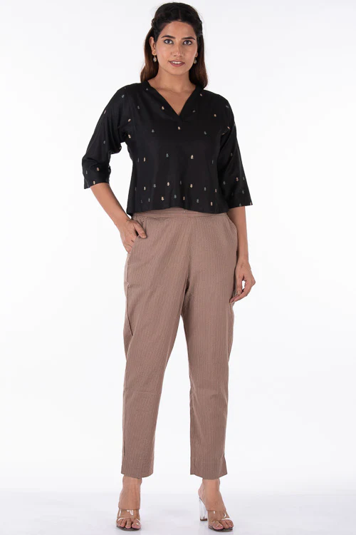 Dharan "Siri Crop Top" Black Embroidered Top