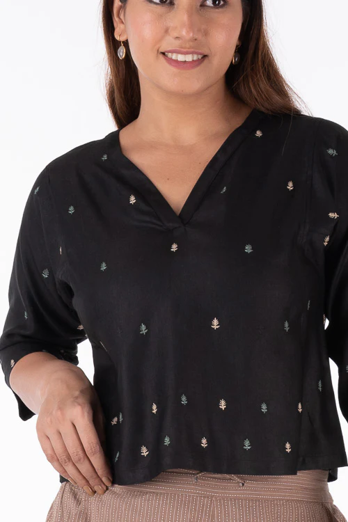 Dharan "Siri Crop Top" Black Embroidered Top - Image 2