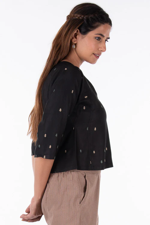 Dharan "Siri Crop Top" Black Embroidered Top - Image 3