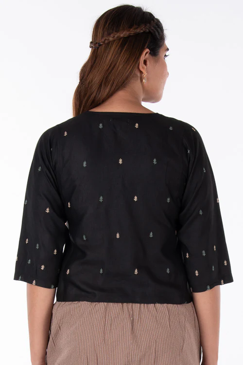 Dharan "Siri Crop Top" Black Embroidered Top - Image 4
