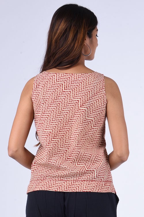 Dharan " Sleeveless Crop Top " Fawn Block Printed Top - Image 4