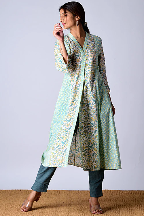 Dharan "Suhaani Kurta" Green Block Printed Kurta - Image 3