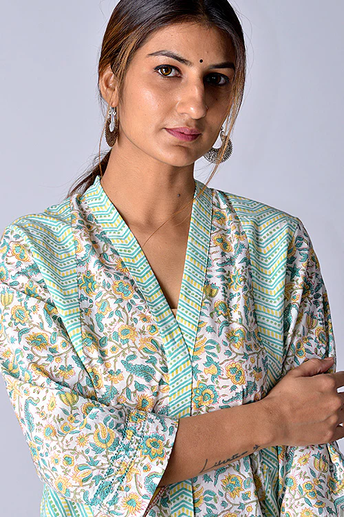 Dharan "Suhaani Kurta" Green Block Printed Kurta - Image 4