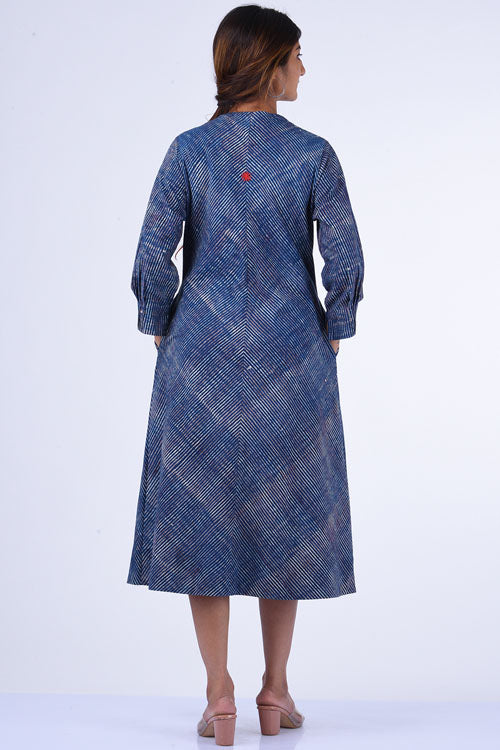 Dharan "Suki Dress" Indigo Block Printed Dress - Image 3