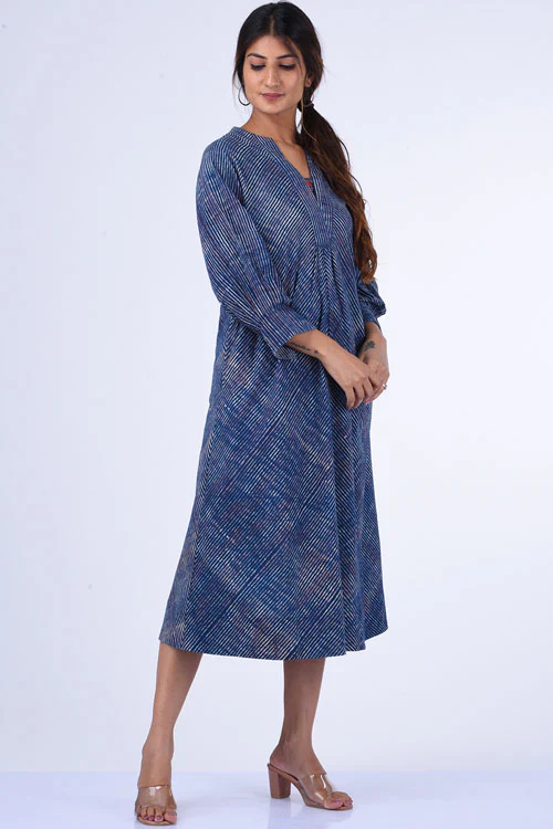 Dharan "Suki Dress" Indigo Block Printed Dress - Image 4