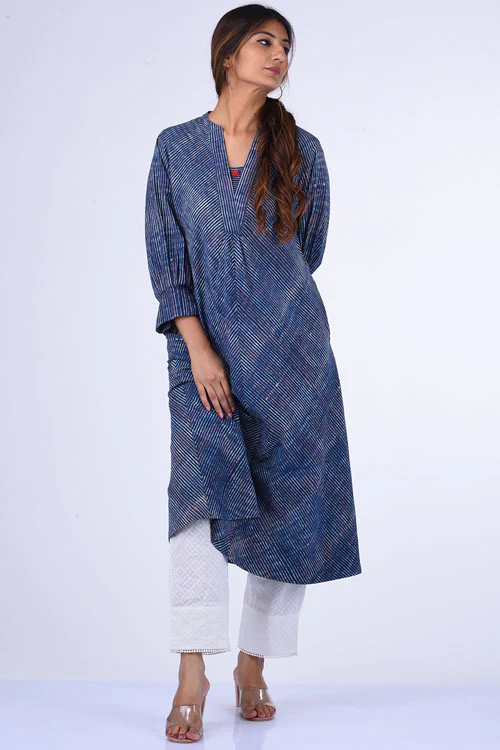 Dharan "Suki Dress" Indigo Block Printed Dress - Image 5