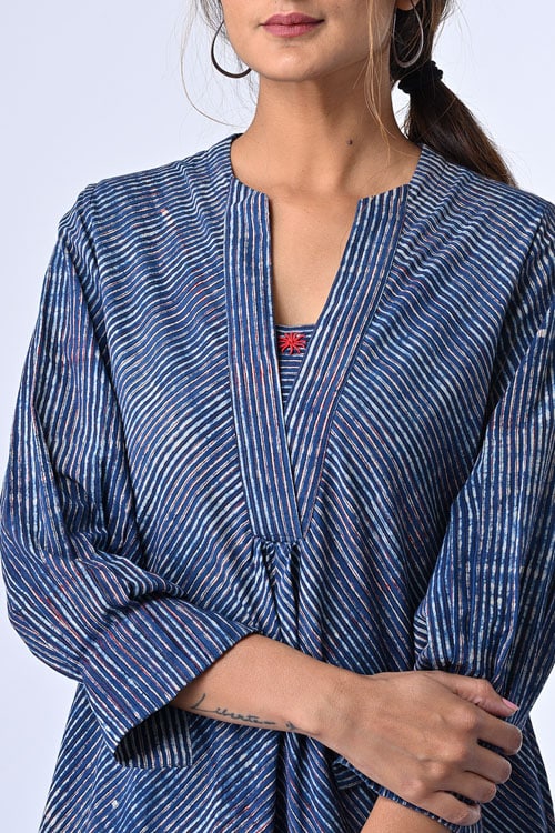 Dharan "Suki Dress" Indigo Block Printed Dress - Image 6