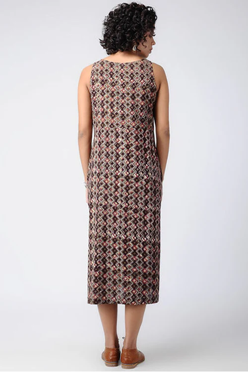 Dharan 'Tile Design Dress' Brown Block Printed Dress - Image 4