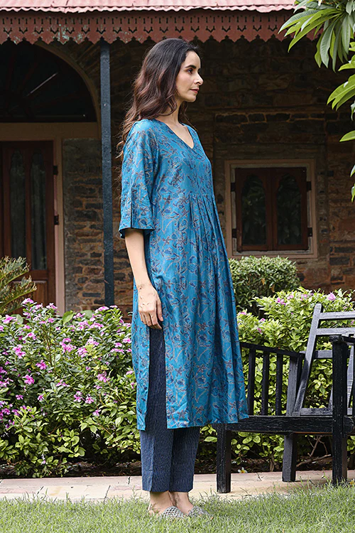 Dharan "Twinkle Kurta" Blue Block Printed Kurta - Image 3