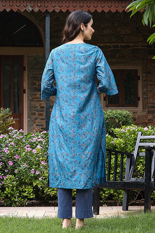 Dharan "Twinkle Kurta" Blue Block Printed Kurta - Image 4
