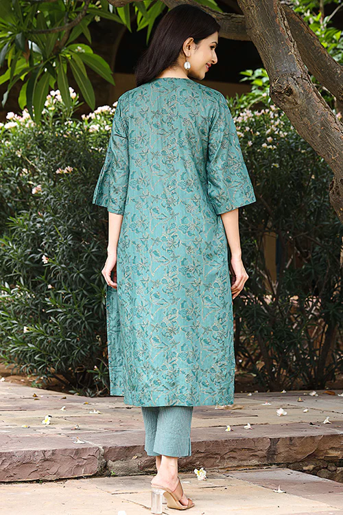 Dharan "Twinkle Kurta" Green Block Printed Kurta - Image 4