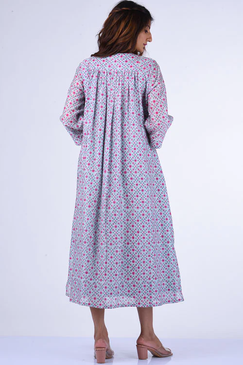Dharan " Upavan Dress" Blue Block Printed Dress - Image 3