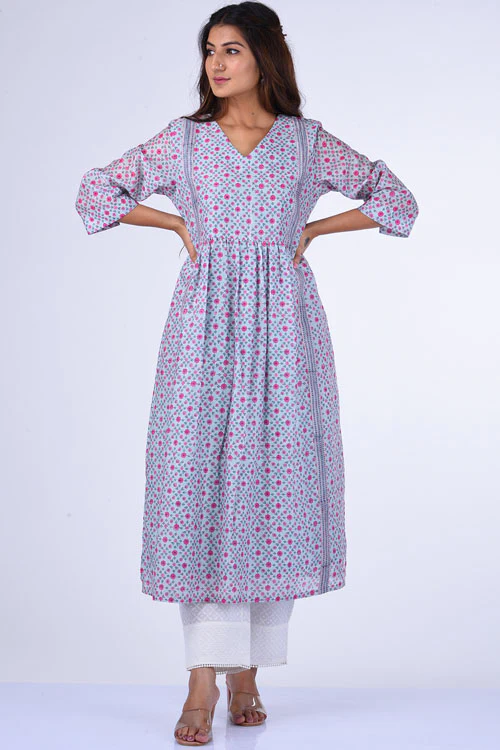 Dharan " Upavan Dress" Blue Block Printed Dress - Image 5