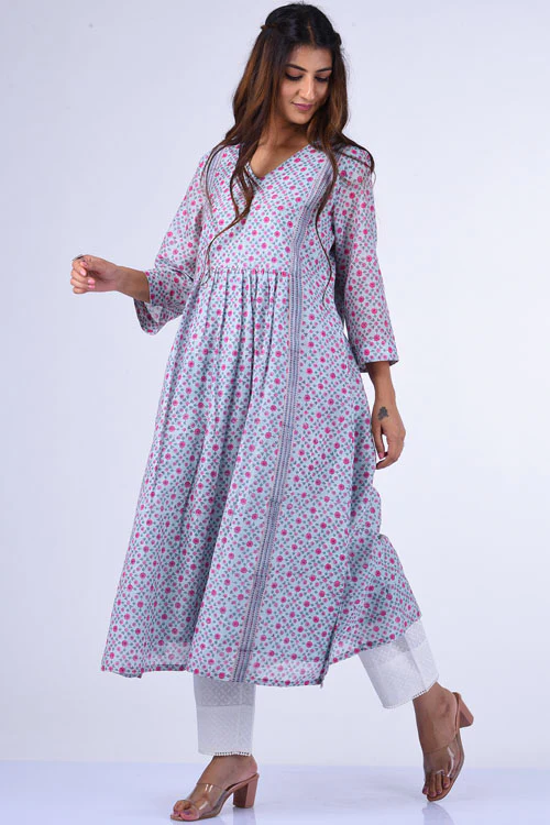 Dharan " Upavan Dress" Blue Block Printed Dress - Image 6