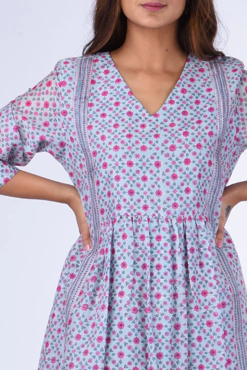 Dharan " Upavan Dress" Blue Block Printed Dress - Image 7