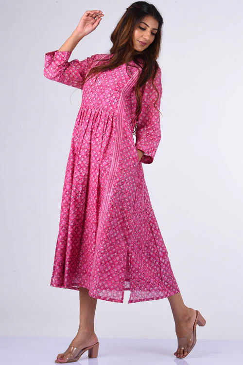 Dharan "Upavan Dress" Pink Block Printed Dress - Image 4