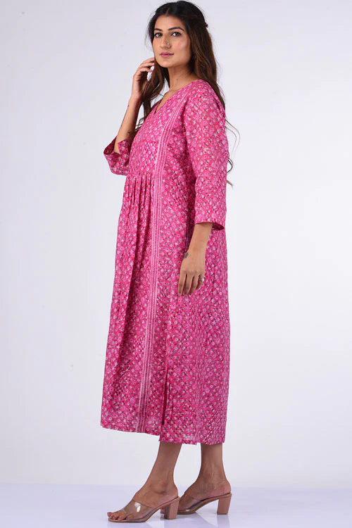 Dharan "Upavan Dress" Pink Block Printed Dress - Image 5