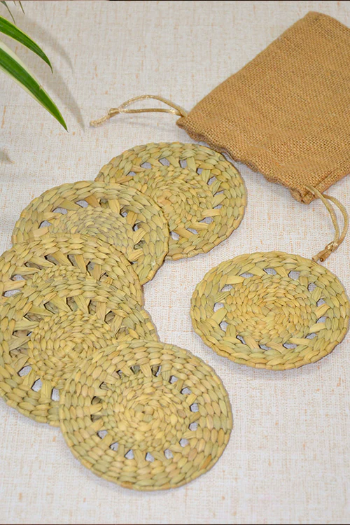 Dharini Kauna Round Coasters Natural (Set Of 6) - Image 3