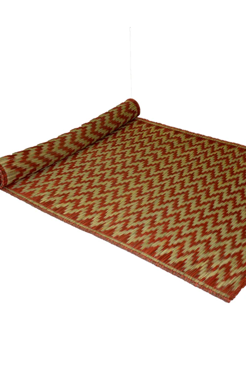Dharini Madurkathi Chevron Pattern Floor Mat (3Ft x 6Ft) (Rust-Natural) - Image 2