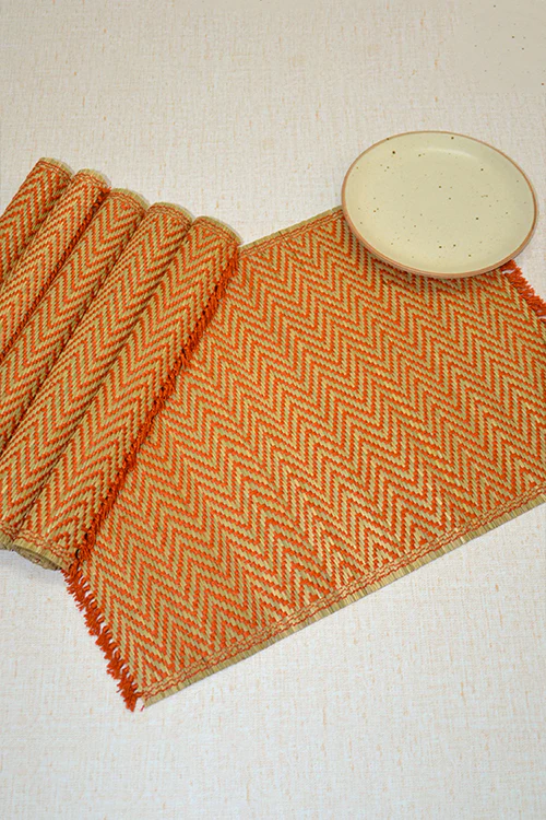 Dharini Madurkathi Chevron Tassels Placemats Rust (Set Of 6) - Image 2