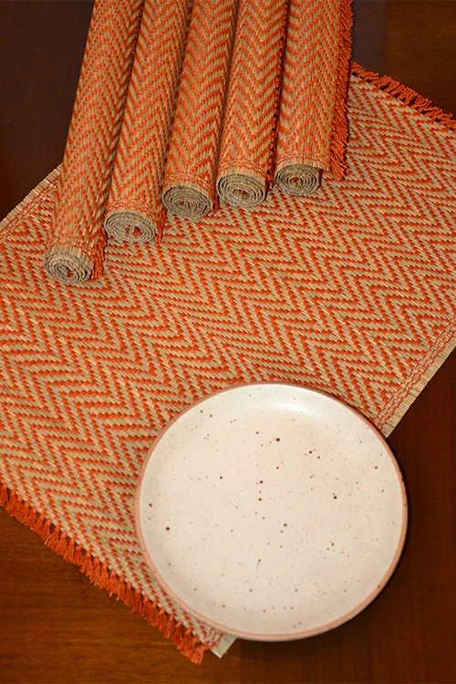 Dharini Madurkathi Chevron Tassels Placemats Rust (Set Of 6) - Image 5