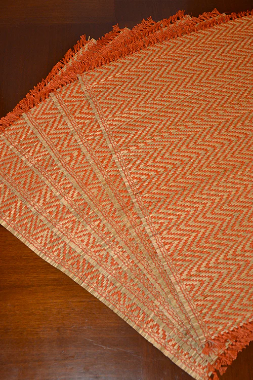 Dharini Madurkathi Chevron Tassels Placemats Rust (Set Of 6) - Image 6