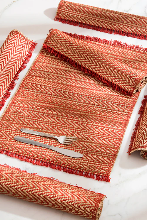 Dharini Madurkathi Chevron Tassels Placemats Rust (Set Of 6) - Image 8
